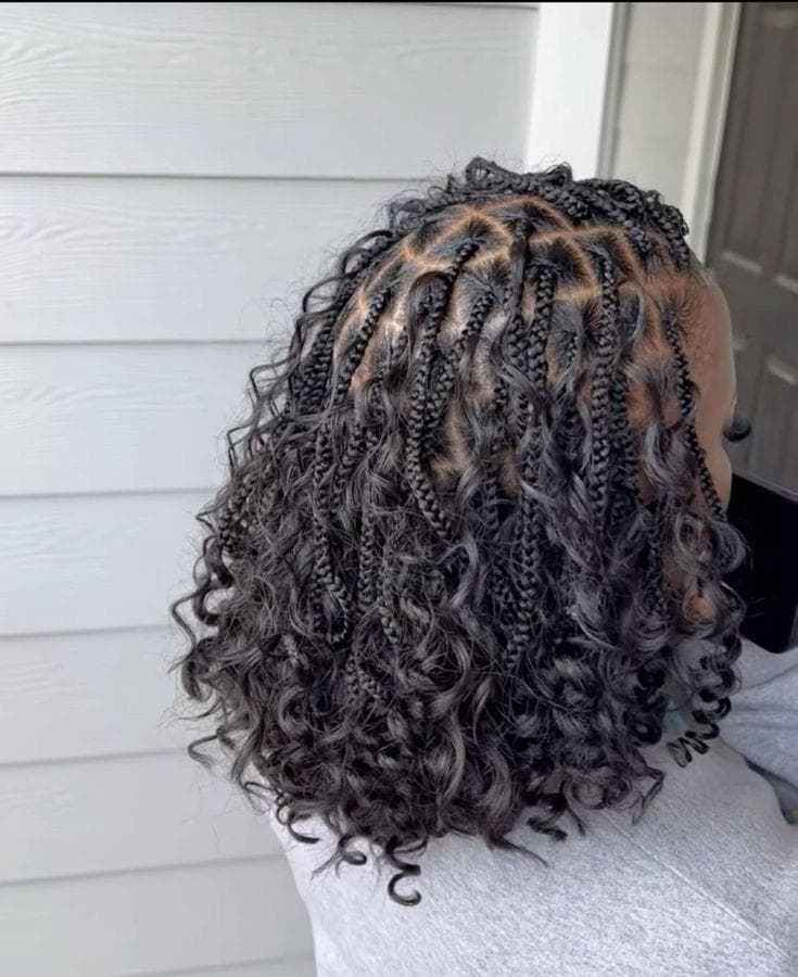 Bob-length knotless braids with curly ends, styled in Baltimore MD