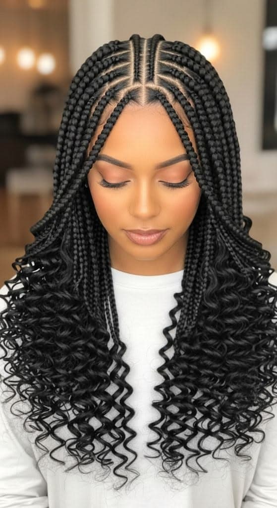 Medium Fulani braids with curly ends, Baltimore MD